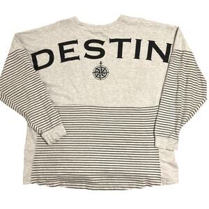 Destin Vintage Tee Men XL Grey Striped Southpointe Jersey Florida Nautical Logo